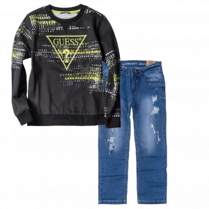 Παιδική μπλούζα GUESS για αγόρια Code Μαύρο καθημερινές επώνυμες μακρυμάνικες μπλούζες online 1 | Παιδικό παντελόνι Online για αγόρια Authentic μπλε καθημερινό άνετο βόλτα  σκισμένο τζιν ετών online (1) 