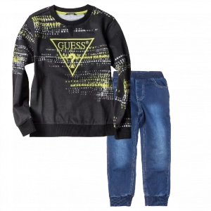 Παιδική μπλούζα GUESS για αγόρια Code Μαύρο καθημερινές επώνυμες μακρυμάνικες μπλούζες online 1 | Παιδικό παντελόνι New College για αγόρια Jogger Jean μπλε  καθημερινό άνετο σχολείο βόλτα ετών online (1) 