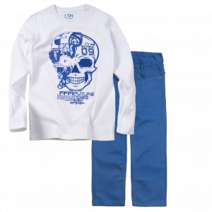 Παιδική μπλούζα Losan για αγόρια Score άσπρο καθημερινή εποχιακή άνετη επώνυμη ετών online (1) | Παιδικό παντελόνι για αγόρια Genova 2 navy μπλε 6-16 καθημερινά αγορίστικα ελαστικά online (1) 