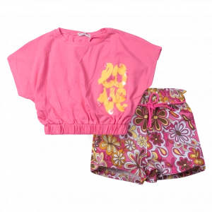 Παιδικό σετ Εβίτα για κορίτσια flower power φούξια σετάκια με σορτσάκι καλοκαιρινά για κοριτσάκια ετών online