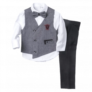 Παιδικό σετ με γιλέκο για αγόρια Pueblo 2 γκρι αμπιγέ σετάκια με πουκάμισο για γάμους βαφτίσεις Online ετών