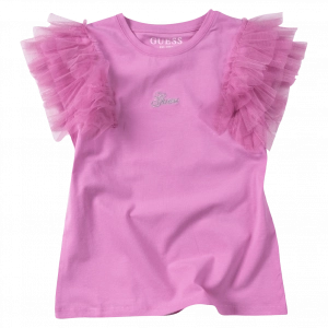 Παιδική μπλούζα Guess για κορίτσια Fair ροζ καλοκαιρινές επώνυμες ετών casual online