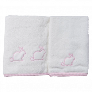 Παιδικό σετ πετσέτες ABO Rabbit pink άσπρο 60-120Εκ ελληνικά βαμβακερά για δώρο (2)
