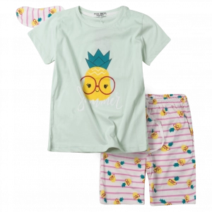 Παιδική πιτζάμα Εβίτα για κορίτσια summer pinapple φυστικί καλοκαιρινές πιτζάμες ελληνικές βαμβακερές ετών (1)