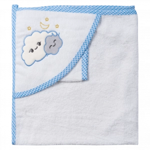 Βρεφική μπουρνουζοπετσέτα για αγόρια cloud άσπρο γαλάζιο βαμβακερές παιδικές πετσέτες με γάντι μπάνιο