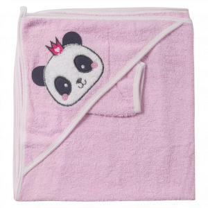 Βρεφική μπουρνουζοπετσέτα για κορίτσια panda ροζ βαμβακερές παιδικές πετσέτες με γάντι μπάνιο