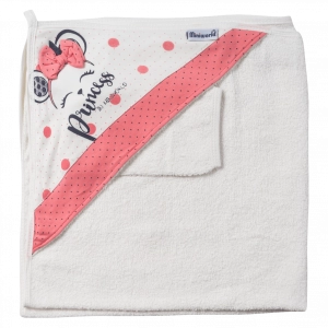 Βρεφική μπουρνουζοπετσέτα για κορίτσια mini princess άσπρο σομόν βαμβακερές παιδικές πετσέτες με γάντι μπάνιο