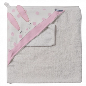 Βρεφική μπουρνουζοπετσέτα για κορίτσια bunny άσπρο ροζ βαμβακερές παιδικές πετσέτες με γάντι μπάνιο