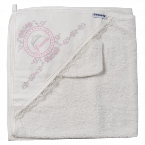 Βρεφική μπουρνουζοπετσέτα για κορίτσια Princess άσπρο ροζ βαμβακερές παιδικές πετσέτες με γάντι μπάνιο