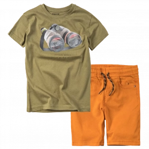 Παιδική μπλούζα Mayoral για αγόρια After wave χακί (1) | Παιδική βερμούδα Mayoral για αγόρια Terral πορτοκαλί (1) 