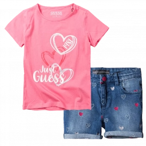 Παιδική μπλούζα Guess για κορίτσια Just κοραλλί καθημερινά μονόχρωμα κοριτσίστικα online (1) | Παιδικό σορτς GUESS για κορίτσια Hearts Τζιν κοριτσίστικα μοντέρνα καλοκαιρινά σορτσάκια επώνυμα 