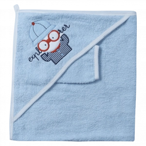 Βρεφική μπουρνουζοπετσέτα για αγόρια explorer γαλάζιο 79-73εκ πετσέτες βρεφικές για μωρά παιδάκια αγοράκια