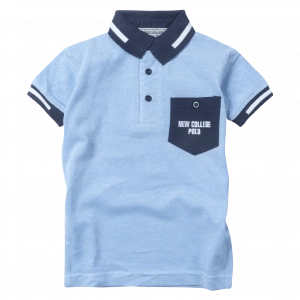 Παιδική μπλούζα polo New college για αγόρια overseas γαλάζιο παιδικά πόλο μπλουζάκια κοντομάνικα ελληνικά Online