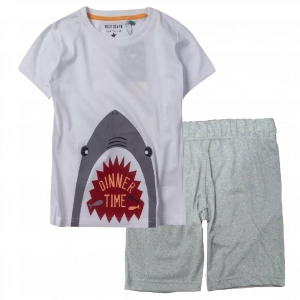 Παιδικήμπλούζα Blue seven για αγόρια dinner time άσπρο μπλούζες κοντομάνικες με καρχαρίες καλοκαρινές ετών | Παιδική βερμούδα Online για αγόρια Protem γκρι καλοκαιρινές βερμούδες αγορίστικες σορτσάκια οικονομικά ελληνικά ετών 