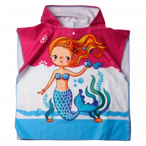 Παιδικό πόντσο θαλάσσης πετσέτα για κορίτσια mermaid ροζ (2)