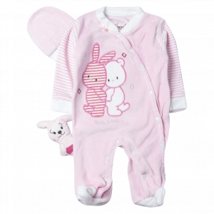 Βρεφικό φορμάκι Εβίτα για κορίτσια Rabbits ροζ νεογέννητα μαιευτήριο βελούδινο βαμβακερό χειμωνιάτικο μηνών online (1)