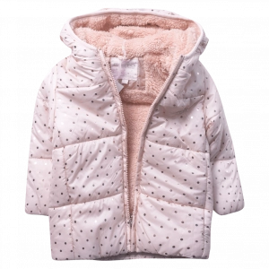 Βρεφικό μπουφάν Εβίτα για κορίτσια Pink Dots ροζ χειμωνιάτικο άνετο καθημερινό πουά ζεστό γούνα μηνών online (1)