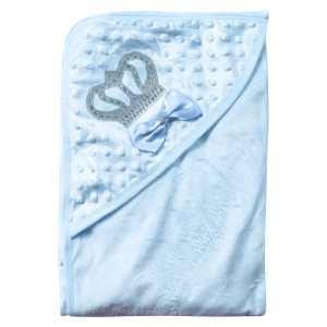 Βρεφική κουβέρτα Online για αγόρια BluePrinceOn γαλάζιο 85x82Eκ πριγκιπικά με κορώνα πικέ βελόυδινη απαλή μηνών online (3)