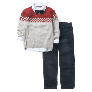 Παιδικό σετ Online για αγόρια Poem μπεζ βόλτα γιορτές ζεστό άνετο πλεκτό πουλόβερ χειμωνιάτικο ετών online casual