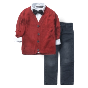 Παιδικό σετ Online για αγόρια Orbit κόκκινο βόλτα γιορτές ζεστό άνετο πλεκτό πουλόβερ χειμωνιάτικο ετών online casual (1)