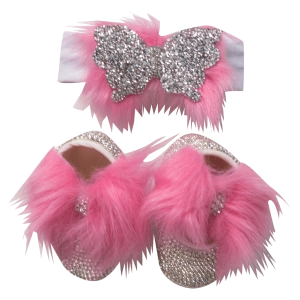 Bρεφικό σετ δωρου παπούτσια και κορδέλα για κορίτσια Butterfly ροζ πριγκιπικό δώρό για βαπτιση μηνών online (1)