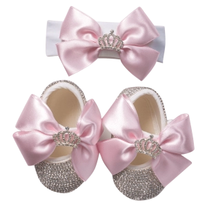 Bρεφικό σετ δωρου παπούτσια και κορδέλα για κορίτσια GirlyQueen ροζ πριγκιπικό δώρό για βαπτιση μηνών online (1)