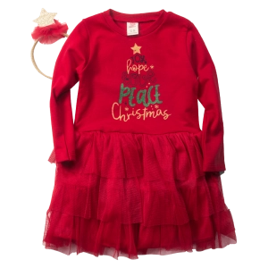 Παιδικό χριστουγεννιάτικο φόρεμα Joy Hope για κορίτσια κόκκινο (1)