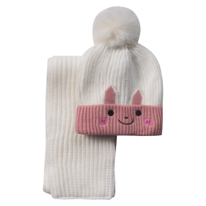 Παιδικό σετ σκούφος & κασκόλ cute bear λευκό κορίτσι χειμώνας οικονομικό ζεστό ετών online (1)