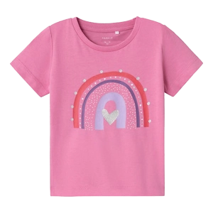 Παιδική μπλούζα Name it για κορίτσια Rainbow ροζ σχολείο καθημερινό ουράνιο τόξο μακό βαμβακερό ετών online (1)
