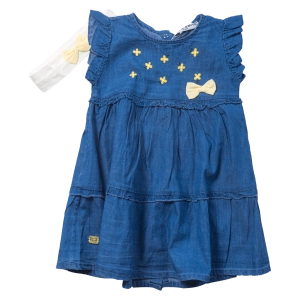 Βρεφικό φόρεμα Εβίτα για κορίτσια Daisy μπλε φιόγκο τζιν λουλούδια φλοράλ ετών casual online (1)