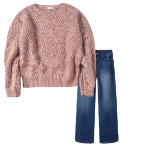 Παιδική μπλούζα Mayoral για κορίτσια zagor ροζ πλεκτή   πουλόβερ ζεστές κοριτσίστικες μακρυμάνικες επώνυμες | Παιδικό παντελόνι Name it για κορίτσια Beeyou μπλε καθημερινά ετών εποχιακά επώνυμα online (1) 