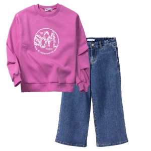 Παιδική μπλούζα ΝΕΚ για κορίτσια social ροζ ζεστό φούτερ για το σχολείο ετών 0nline (4) | Παιδικό παντελόνι τζιν name it για κορίτσια buggy2 μπλε jean κοριτσίστικα φαρδυά καμπάνα μπάγκι 