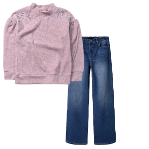 Παιδική μπλούζα Serafino για κορίτσια Royal ροζ πλεκτή χειμωνιάτικη ζεστή άνετη βόλτα ετών online (1) | Παιδικό παντελόνι Name it για κορίτσια Beeyou μπλε καθημερινά ετών εποχιακά επώνυμα online (1) 
