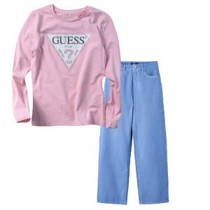 Παιδική μπλούζα GUESS για κορίτσια Strassy ροζ επώνυμη καθημερινή βόλτα σχολείο άνετο ανοιξιάτικη φθινοπωρινή ετών online  (1) | Παιδικό παντελόνι Name It για κορίτσια Like girl μπλε καθημερινά εποχιακά ετών επώνυμα online (1) 