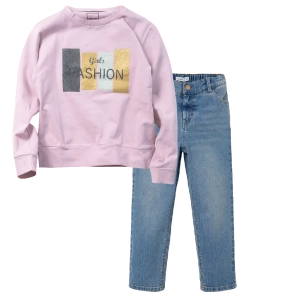 Παιδική μπλούζα ΕΒΙΤΑ για κορίτσια Girls Fashion ροζ σχολείο καθημερινό βόλτα ανοιξιάτικο φθινοπωρινό άνετο ετών online (1) | Παιδικό παντελόνι Name It για κορίτσια World μπλε καθημερινά ετών επώνυμα εποχιακά online (1) 