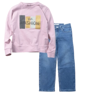 Παιδική μπλούζα ΕΒΙΤΑ για κορίτσια Girls Fashion ροζ σχολείο καθημερινό βόλτα ανοιξιάτικο φθινοπωρινό άνετο ετών online (1) | Παιδικό παντελόνι Name it για κορίτσια Pilaties τζιν κοριτσίστικο μοντέρνο καθημερινό ετών online (1) 