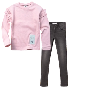 Παιδική μπλούζα Serafino για κορίτσια Carnation ροζ καθημερινή σχολείο φθινοπωρινή άνετη βόλτα ετών online ανοιξιάτικη (1) | Παιδικό παντελόνι Name It για κορίτσια One μαύρο καθημερινά εποχιακά ετών επώνυμα online (1) 