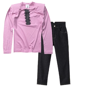 Παιδική μπλούζα Serafino για κορίτσια Salem ροζ online casual λεπτή ανοιξιάτικη φθινοπωρινή άνετη βόλτα ετών (1) | Παιδικό παντελόνι name it για κορίσια Buggy3 μαύρο τζιν μοντέρνο κοριτστίκα παντελόνια ετών παιδικά online (2) 