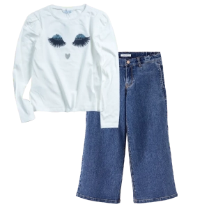 Παιδική μπλούζα Mayoral για κορίτσια BlueEyes άσπρο εποχιακή επώνυμη λεπτή μοντέρνα ετών Online (1) | Παιδικό παντελόνι τζιν name it για κορίτσια buggy2 μπλε jean κοριτσίστικα φαρδυά καμπάνα μπάγκι 