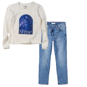 Παιδική μπλούζα Losan για κορίτσια Shine άσπρο καθημερινή άνετη εποχιακή επώνυμη ετών online (1) | Παιδικό παντελόνι τζιν name it asterisk μπλε jean μοντέρνα ξεβαμμένα φαρδυά καμπάνα μπάγκι 