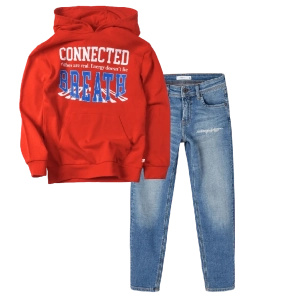 Παιδική μπλούζα Losan για αγόρια Breath κόκκινο καθημερινές φούτερ ετών χειμερινές επώνυμες με κουκούλα online (1) | Παιδικό παντελόνι Name It για αγόρια Like μπλέ τζιν καθημερινά εποχιακά ετών επώνυμα online (1) 