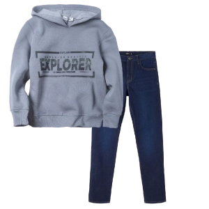 Παιδική μπλούζα Hashtag για αγόρια Explorer γκρι χειμερινές επώνυμες καθημερινές φούτερ online (4) | Παιδικό παντελόνι Name it για αγόρια Reg μπλε καθημερινά ελαστικά εποχιακά ετών online (2) 