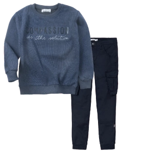 Παιδική μπλούζα Hashtag για αγόρια Compassion μπλε μοντέρνα καθημερινή σχολείο βόλτα ετών online (1) | Παιδικό παντελόνι Name It για αγόρια Garic μπλε  καθημερινά εποχιακά ετών επώνυμα online (5) 