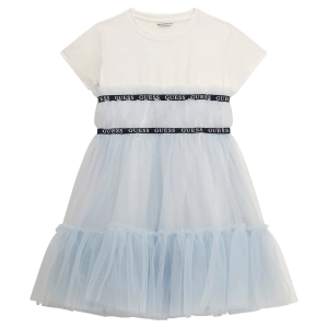 Παιδικό φόρεμα Guess για κορίτσια SkyView γαλάζιο μοντέρνο επώνυμο για καλό 3