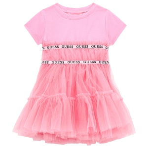 Παιδικό φόρεμα Guess για κορίτσια SkyPink  φούξια επώνυμο μοντέρνο με τούλι καλό ετών online (1)
