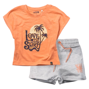 Παιδικό σετ AKO love to surf πορτοκαλί καλοκαιρινά σετ με σορτσάκι κοντομάνικα μακό μοντέρνα ετών