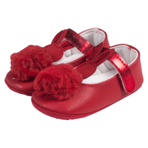 Βρεφικά παπούτσια για κορίτσια Pon pon κόκκινο παπουτσάκια αγκαλιάς για μωράκια μαλακά μηνών online (1)
