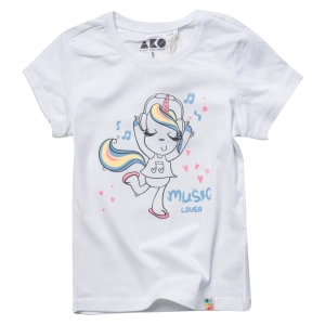 Παιδική μπλούζα AKO για κορίτσια unicorn music άσπρο κοντομάνικες μπλούζες καλοκαιρινές με μονέκερο tshirt μοντέρνα ετών