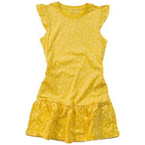 Παιδικό φόρεμα Name it για κορίτσια Cherries κίτρινο καλοκαιρινό οικονομικό βαμβακερό μακό ετών online (1)