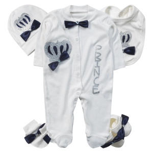 Βρεφικό φορμάκι για αγόρια Prince άσπρο νεογέννητο καλό πρίγκιπας στρας σετ μηνών online (1)